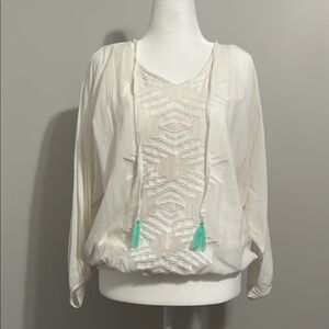Misty Robertson Cream Embellished Relaxed long Sleeve Blouse, New with Tags .